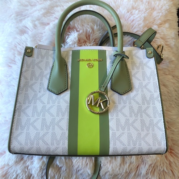 Michael Kors Center Stripe Maple Small Satchel. Bright Limeade. NWT. - Picture 2 of 12